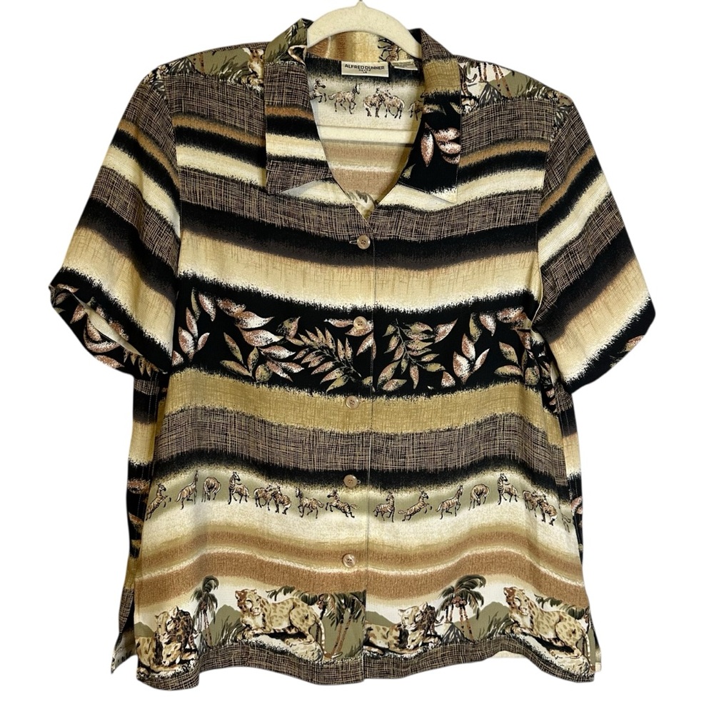 Vintage Alfred‎ Dunner African Safari Print Leopards Zebras Button Up Shirt 14P